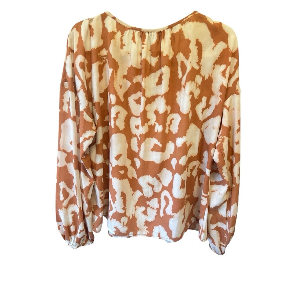 Elizabeth and James Blouse XL Orange Cream Abstract Animal Print Long Sleeve Tie - Picture 5 of 8